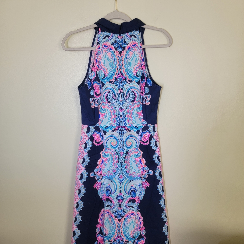NWT Lilly Pulitzer Novah Stretch Midi Dress High Tide Navy Size 6 - Picture 7 of 7